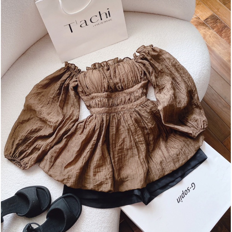 SET ÁO PEPLUM VOAN BOCHUN TRỄ VAI TAY PHỒNG + SHORT