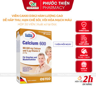 Canxi D3 K2 Đức cho người lớn EuRho Vital Calcium 600 30 Viên - Hỗ trợ xương khớp, tăng chiều cao