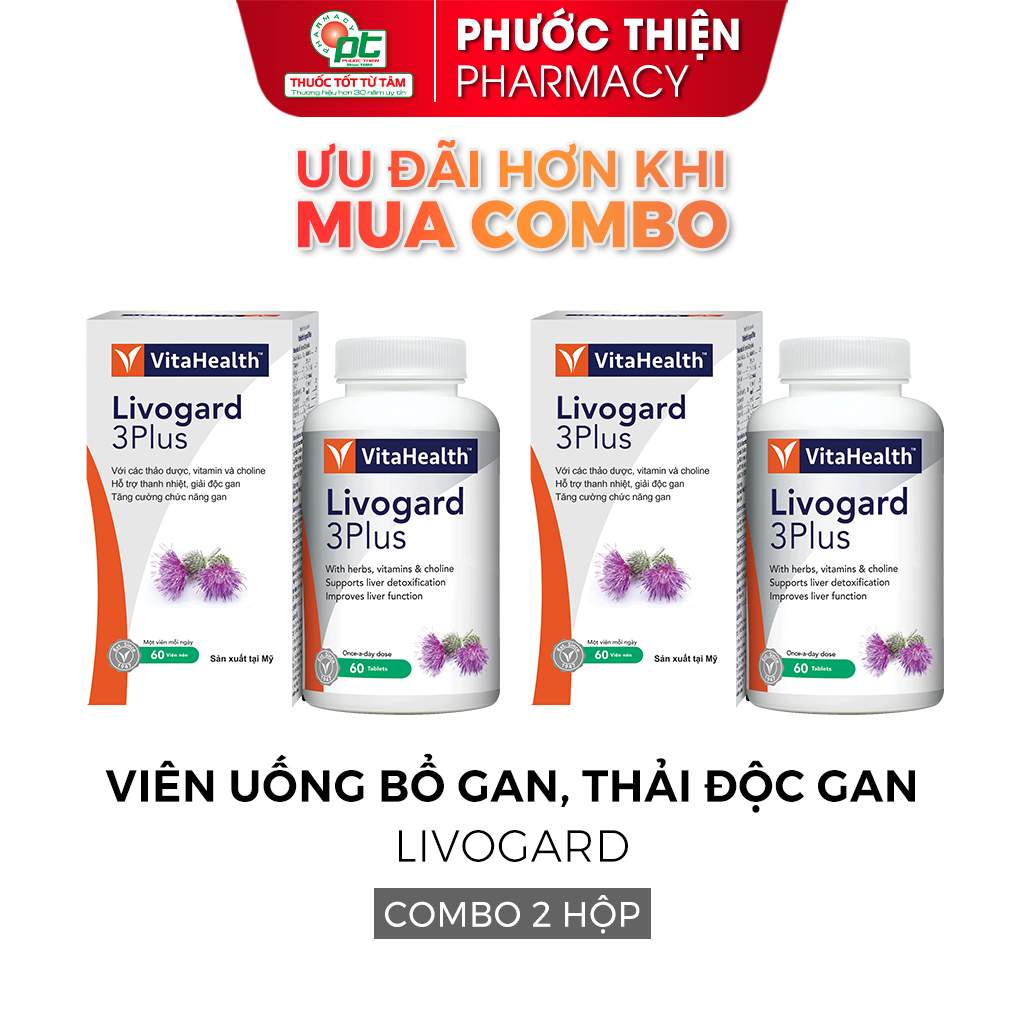 Viên uống bổ gan, thải độc gan, hỗ trợ viêm gan Mỹ VitaHealth Livogard 3Plus 60 Viên - thanh nhiệt mát gan bogan