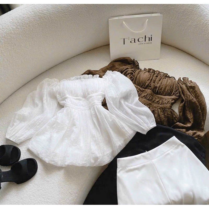 SET ÁO PEPLUM VOAN BOCHUN TRỄ VAI TAY PHỒNG + SHORT