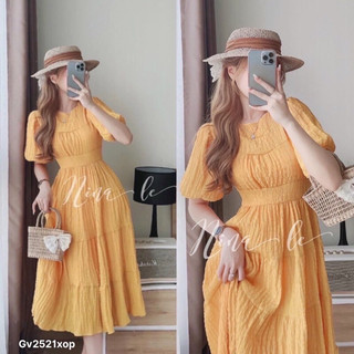g17- đầm xốp midi vàng bbd