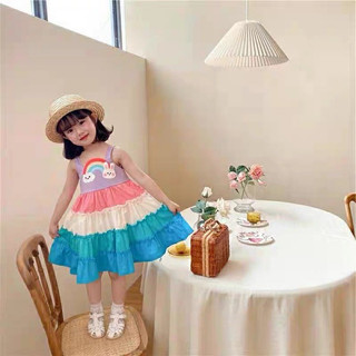 Váy bé gái cầu vồng sắc màu, Đầm bé gái 2 dây