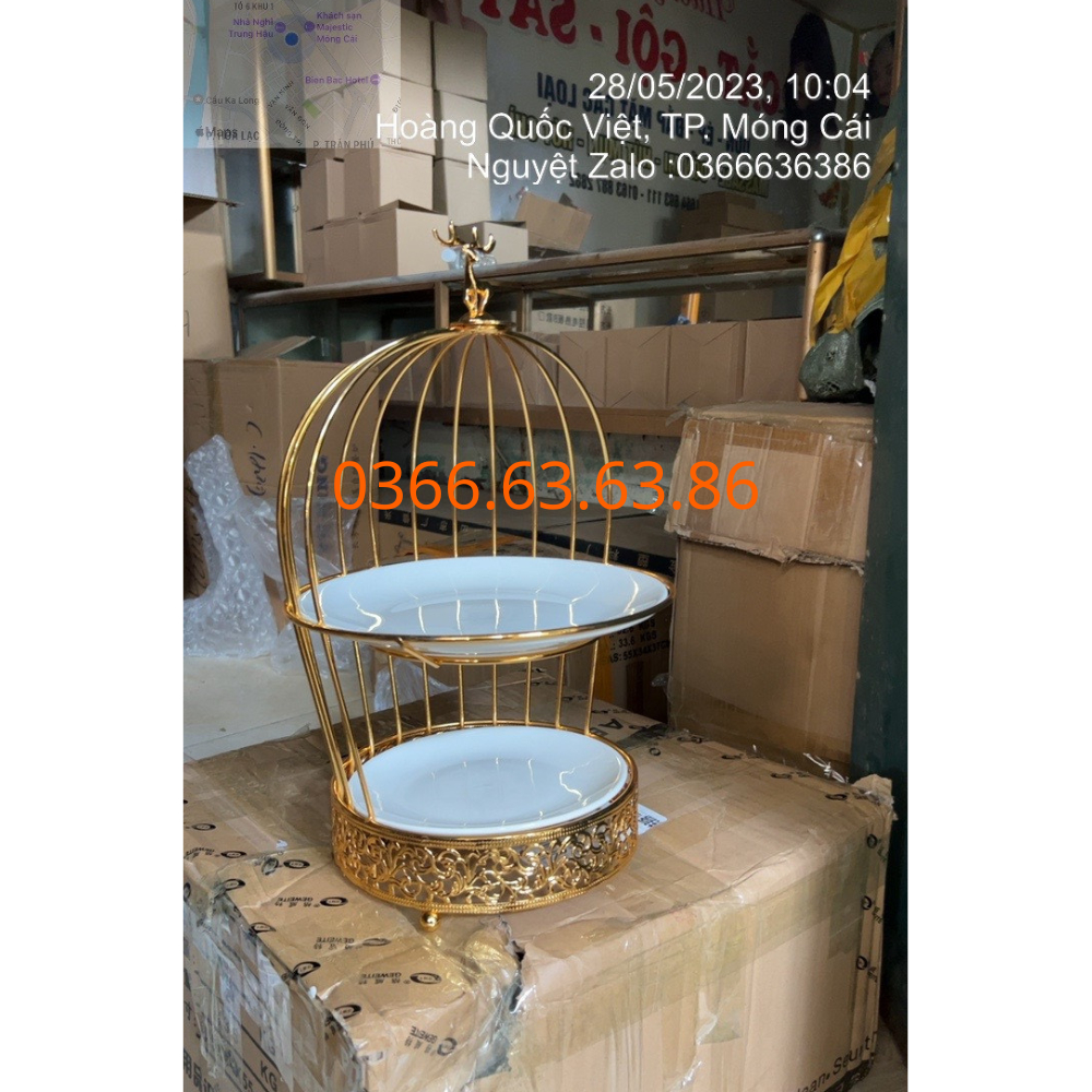 Khay bánh kẹo,hoa quả hình lồng chim 2 tầng, kệ đựng đồ mỹ phẩm, bánh ngọt tiện dụng, kích thước 23x23x42cm, 26x16x42cm