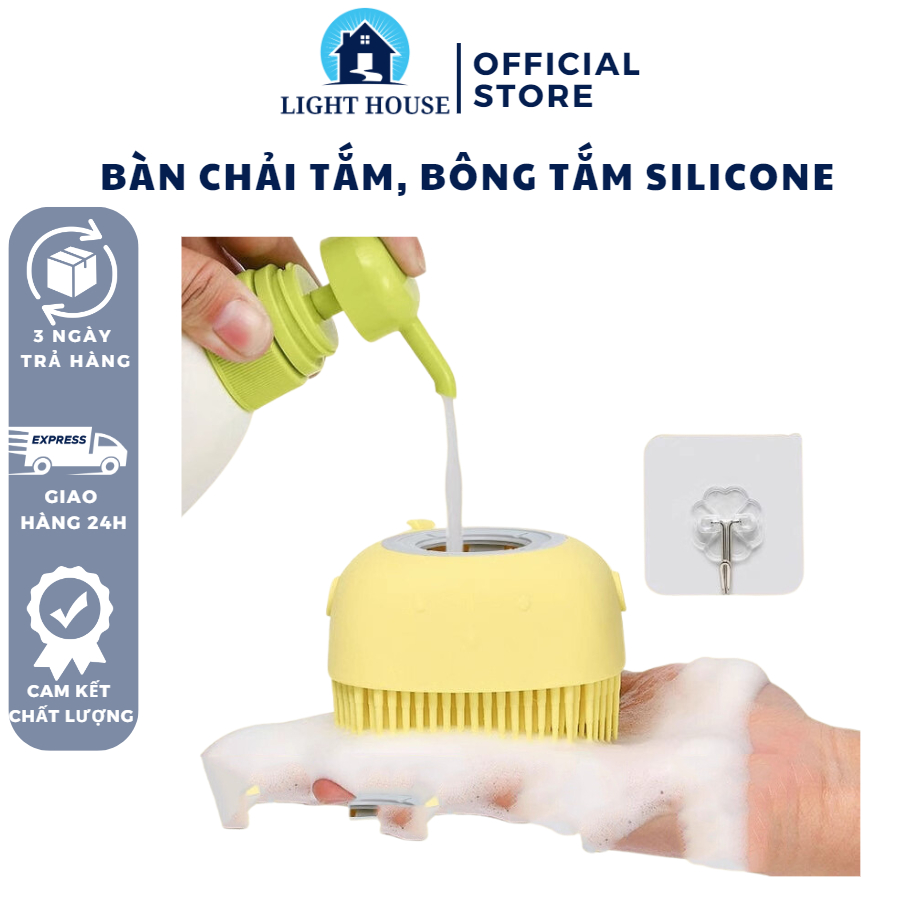 Bàn Chải Tắm, Bông Tắm Silicone Cao Cấp Mềm Mại Tạo Bọt Có Hộp Đựng Sữa Tắm Matxa Cho Thú Cưng Làm Sạch Hiệu Quả