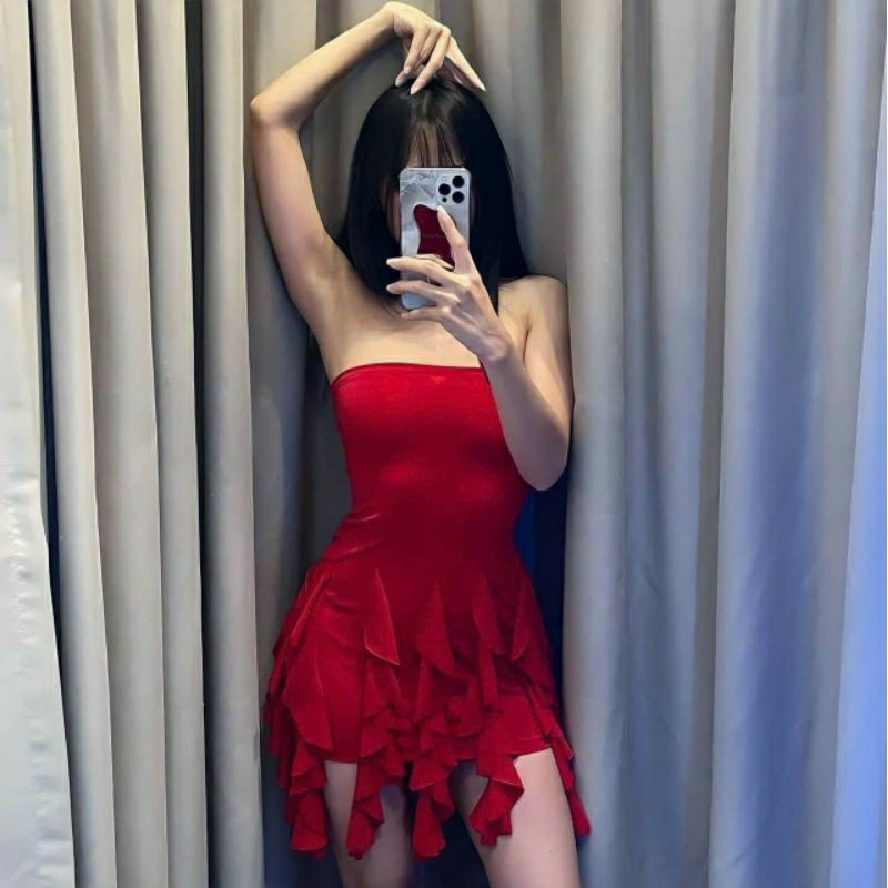 Đầm body dáng ngắn phối bèo tua rua siêu đẹp