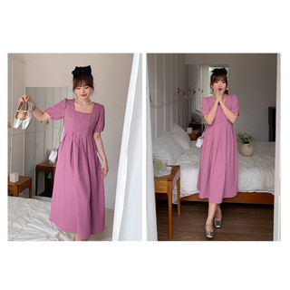 Đầm maxi big size màu hồng trơn cổ chữ U size 5XL 100kg-110kg
