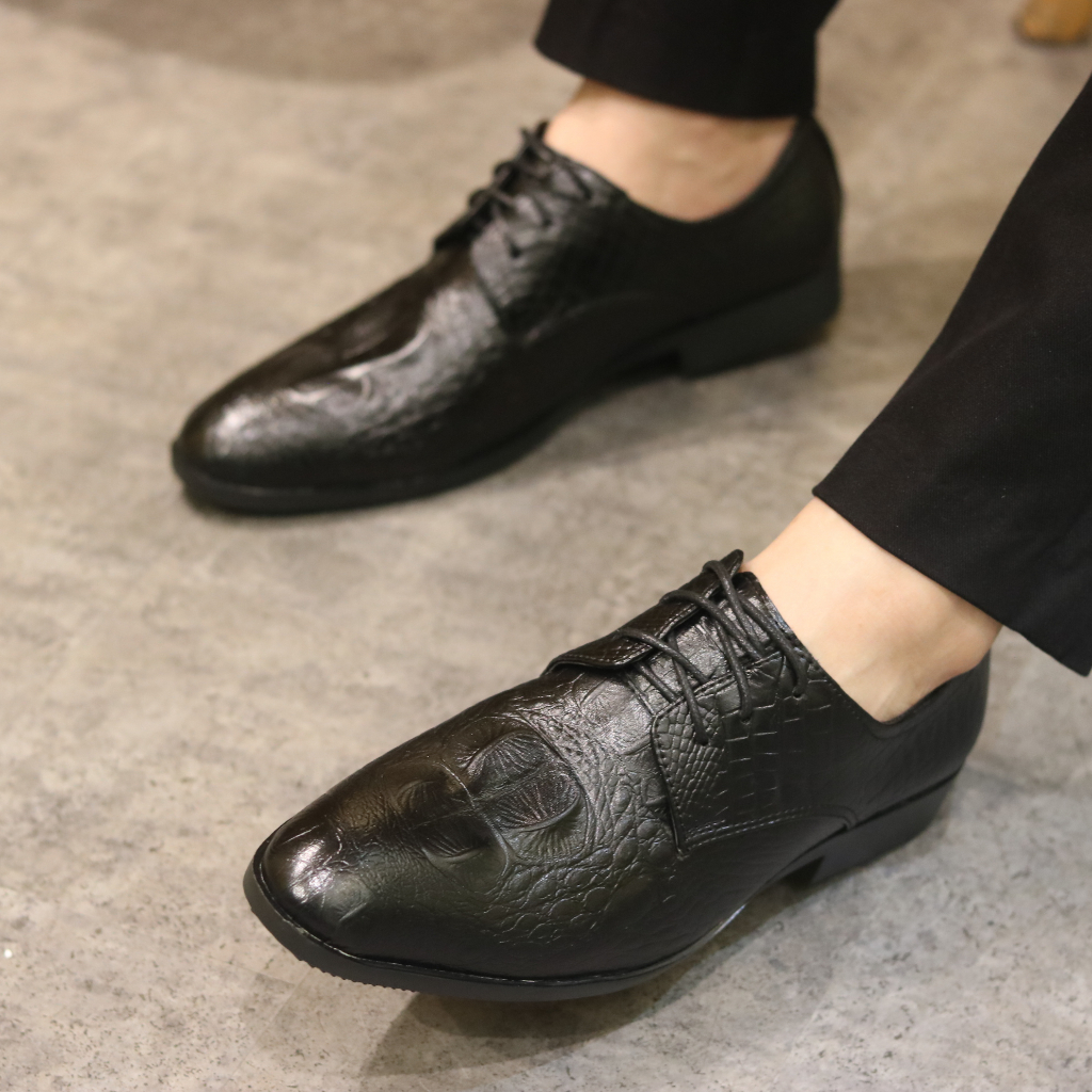 Giày Tây Nam Công Sở Buộc Dây-G021-Da Dập Vân Cá Sấu , Giày Tây Nam Giá Rẻ, Đế Cao 3cm, Có Khâu Đế, Hàng Việt Nam | BigBuy360 - bigbuy360.vn