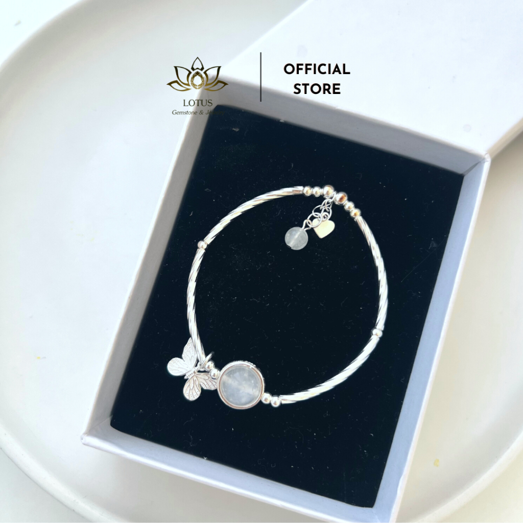Vòng tay bạc S925 Đá Ánh Trăng phong thủy Lotus Jewelry