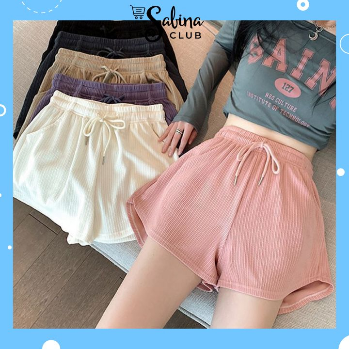 Quần Short Nữ Thể Thao Tăm Lưng Cao Ống Rộng Màu Pastel Phong Cách Ulzzang Thời Trang 051
