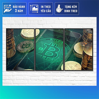 Bộ 3 Tranh treo tường CRYPTO CURRENCY kèm khung composite VIRTY Tranh Canvas decor phòng ngủ, phòng làm việc