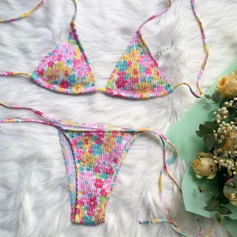 Bikini 2 Mảnh Dún Hoa Cúc Nhí Nhiều Màu Pastel
