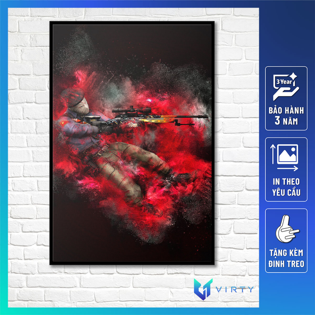 Tranh treo tường game CSGO kèm khung composite VIRTY Tranh Canvas decor phòng ngủ, phòng làm việc
