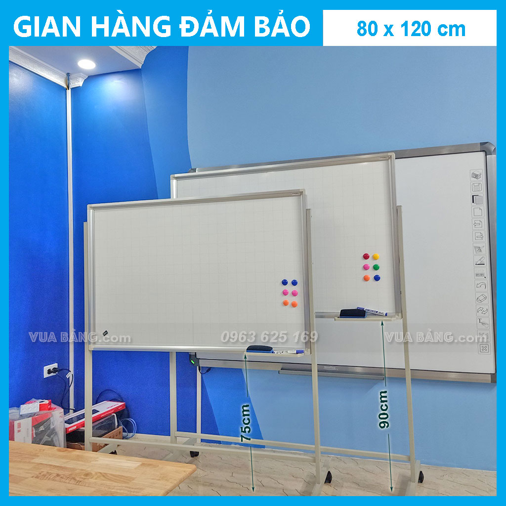 Bảng Từ Trắng Di Động Có Chân Viết Bút Lông (Tặng 1 bút lông - 1 xóa bảng - 6 nam châm - 1 khay để bút)