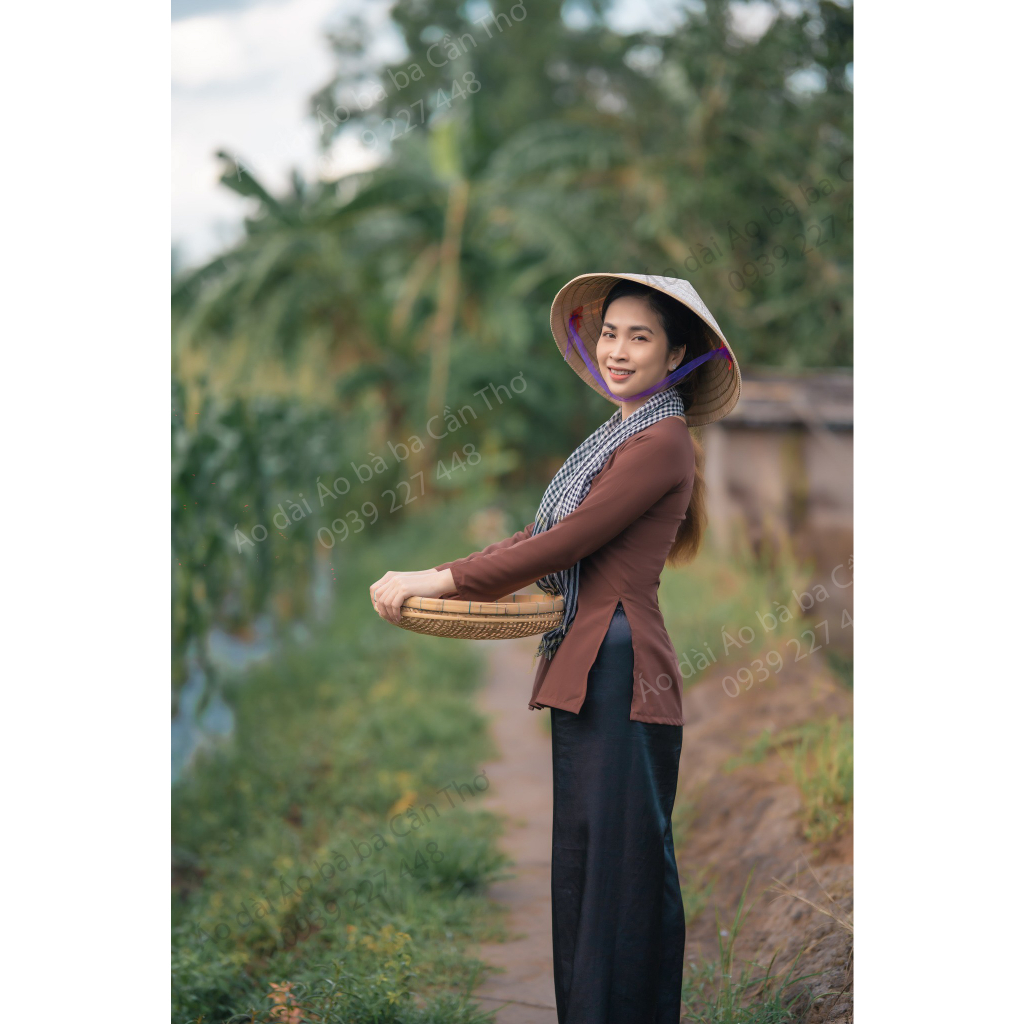 Bộ áo bà ba lụa nâu - Có bộ bà ba Bigsize- may sỉ bà ba toàn quốc - May bộ bà ba theo yêu cầu