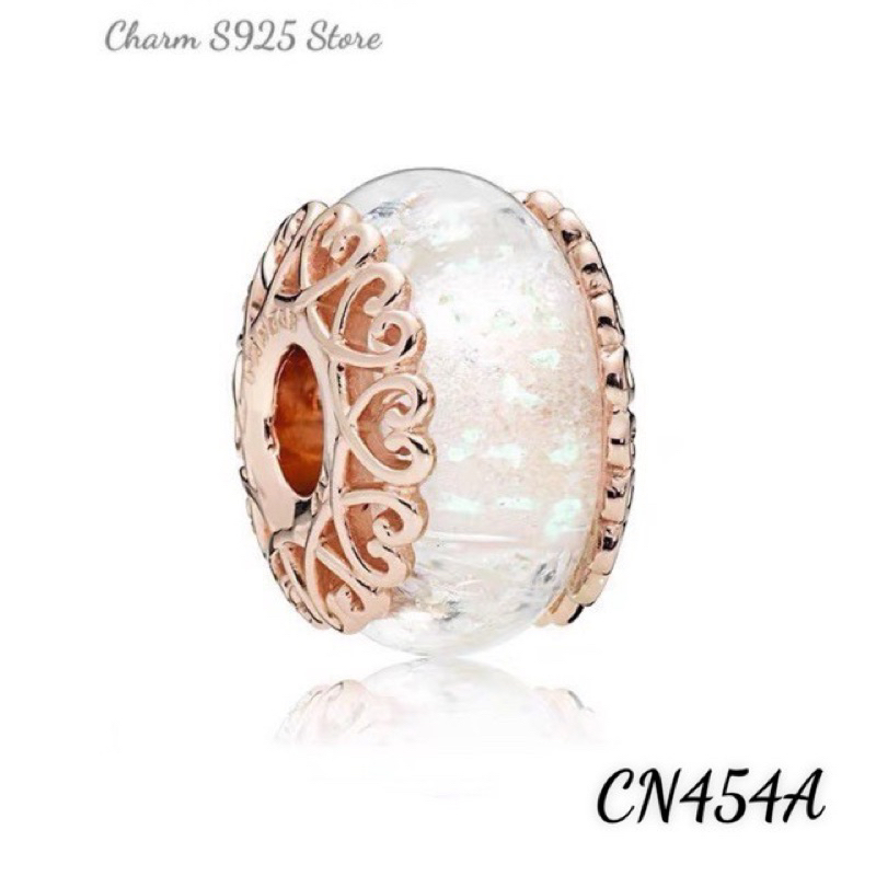 charm pan thuỷ tinh ốp hoa tim vàng hồng bạc s925