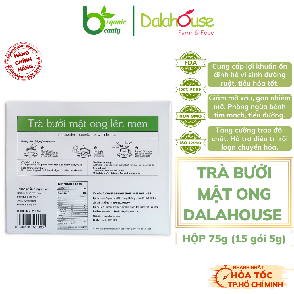 Trà Thảo Dược Dalahouse - Trà Bưởi Mật Ong Lên Men - Fermented Pomelo Tea With Honey - Hộp 75g
