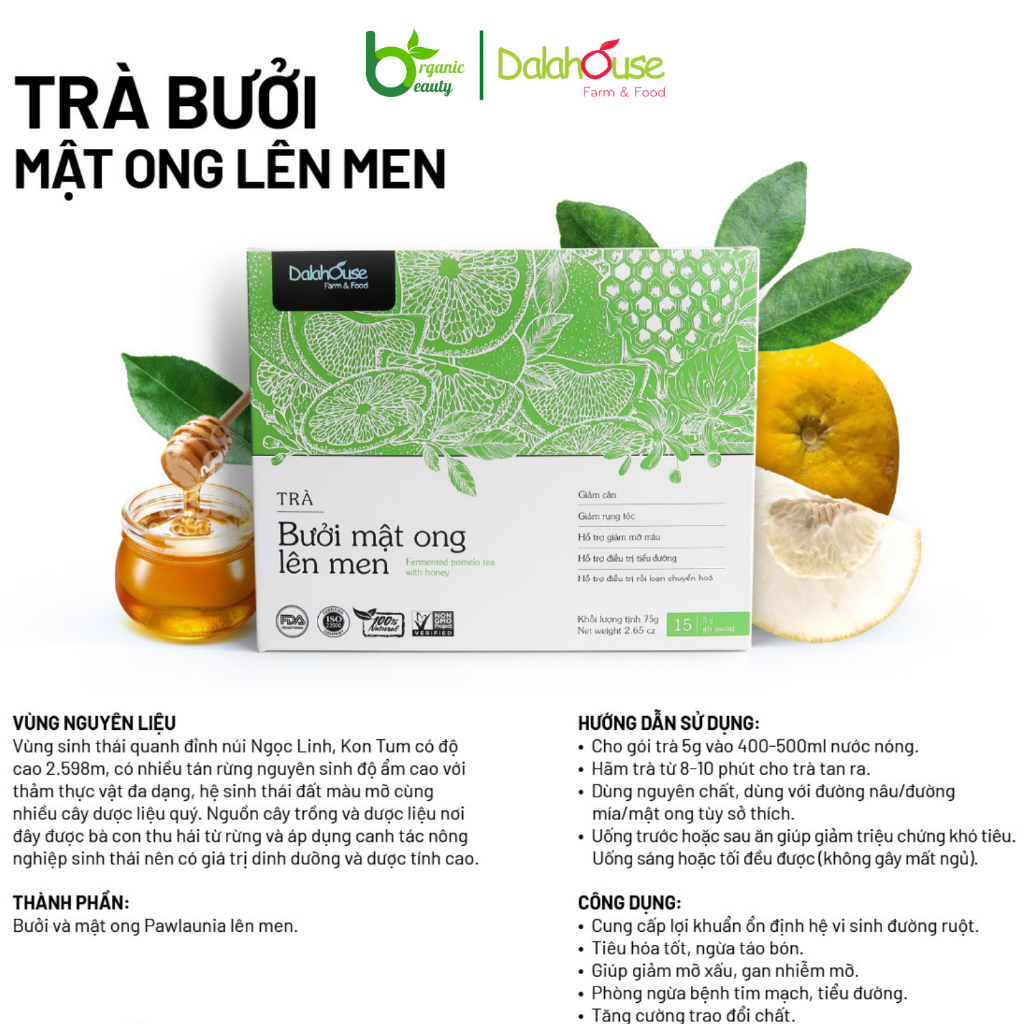 Trà Thảo Dược Dalahouse - Trà Bưởi Mật Ong Lên Men - Fermented Pomelo Tea With Honey - Hộp 75g