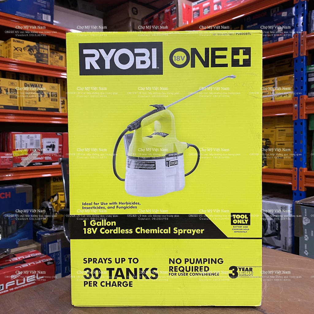 NHẬP MỸ - MÁY PHUN DẠNG SƯƠNG RYOBI ONE+ 18V CORDLESS BATTERY 1 GAL. CHEMICAL SPRAYER  P2800BTL