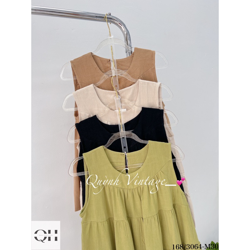 3064 Áo babydoll cổ tròn sát nách xòe tầng Quỳnh vintage