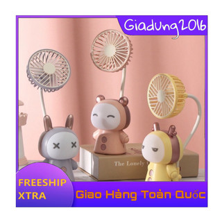 🌏FREE SHIP🌎 Quạt tích điện mini Họa Tiết Hoạt Hình - Quạt để bàn cổng sạc USB kết hợp đèn học dễ thương cho b