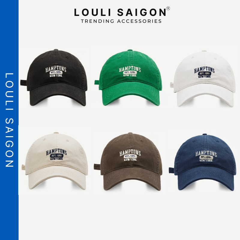 Mũ lưỡi trai LOULI SAIGON thêu chữ HAMPTONS form mềm, nón kết nam nữ cá tính chất liệu kaki cao cấp M35