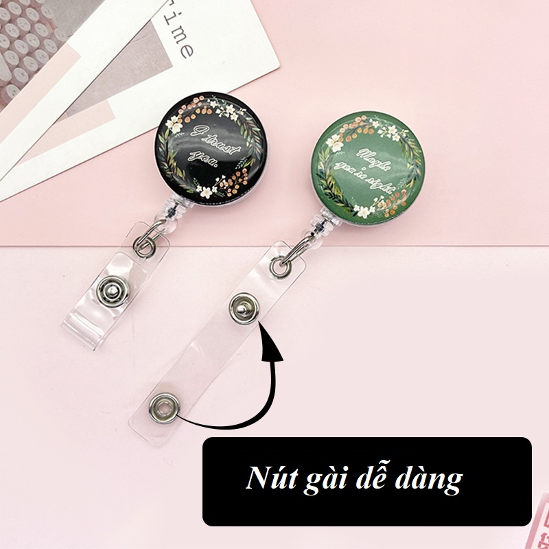 Móc - Kẹp bảng tên học sinh, sinh viên, nhân viên họa tiết Hoa Vintage có thể kéo dãn CS72