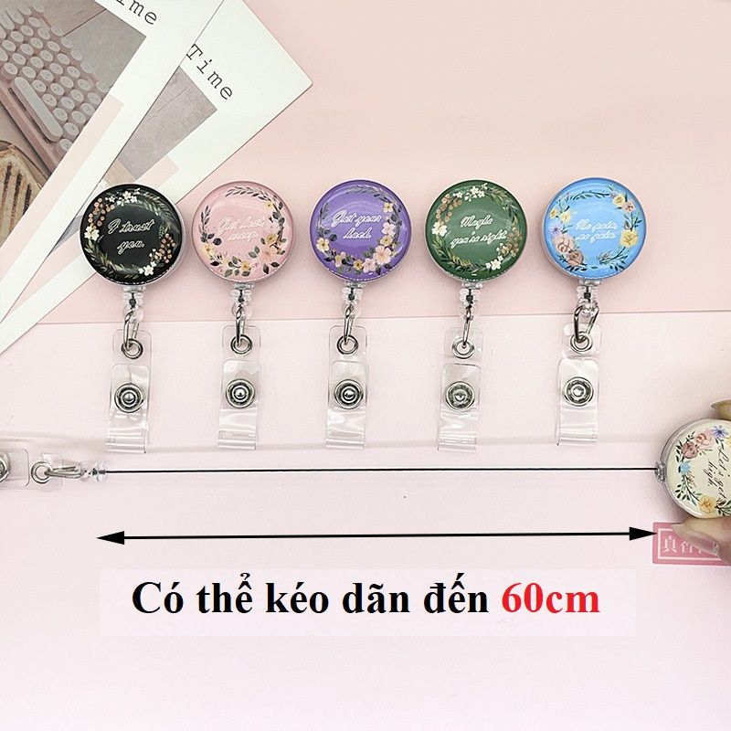 Móc - Kẹp bảng tên học sinh, sinh viên, nhân viên họa tiết Hoa Vintage có thể kéo dãn CS72