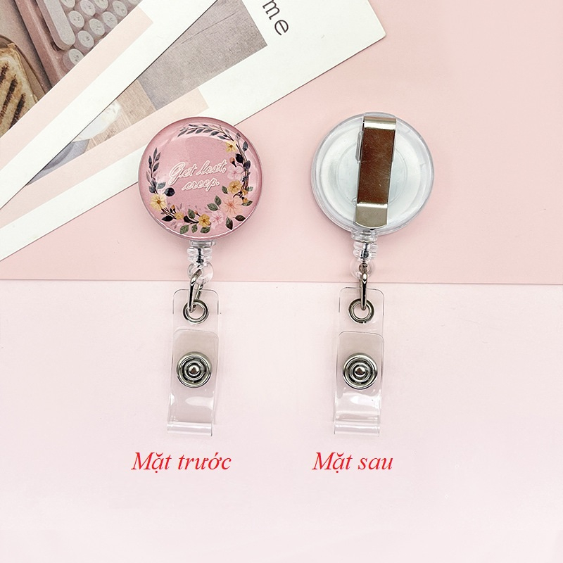 Móc - Kẹp bảng tên học sinh, sinh viên, nhân viên họa tiết Hoa Vintage có thể kéo dãn CS72
