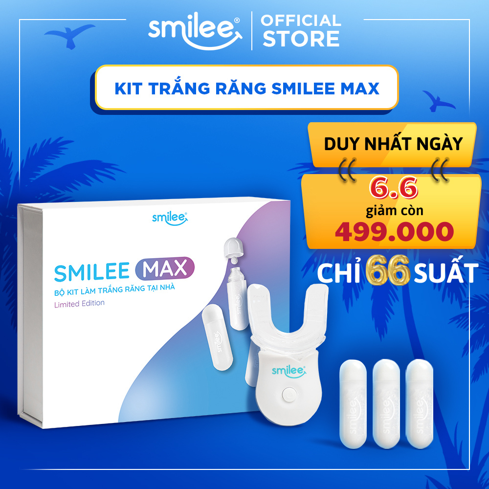 Trắng răng tại nhà Smilee Max, trắng từ 3 đến 6 tone sau 1 liệu trình, ngăn ngừa sâu răng, viêm nướu. Hàng chính hãng