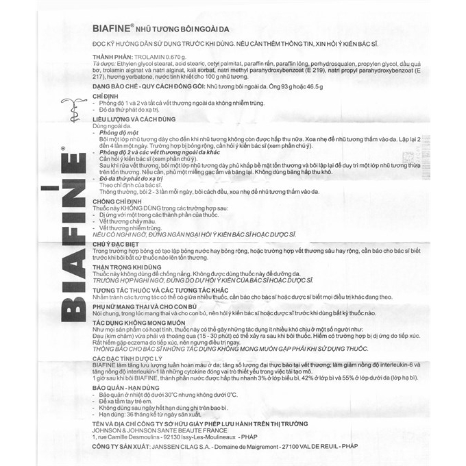 Nhũ tương bôi da Biafine lành bỏng độ 1 và 2, đỏ da tuýp 46.5g - 93g