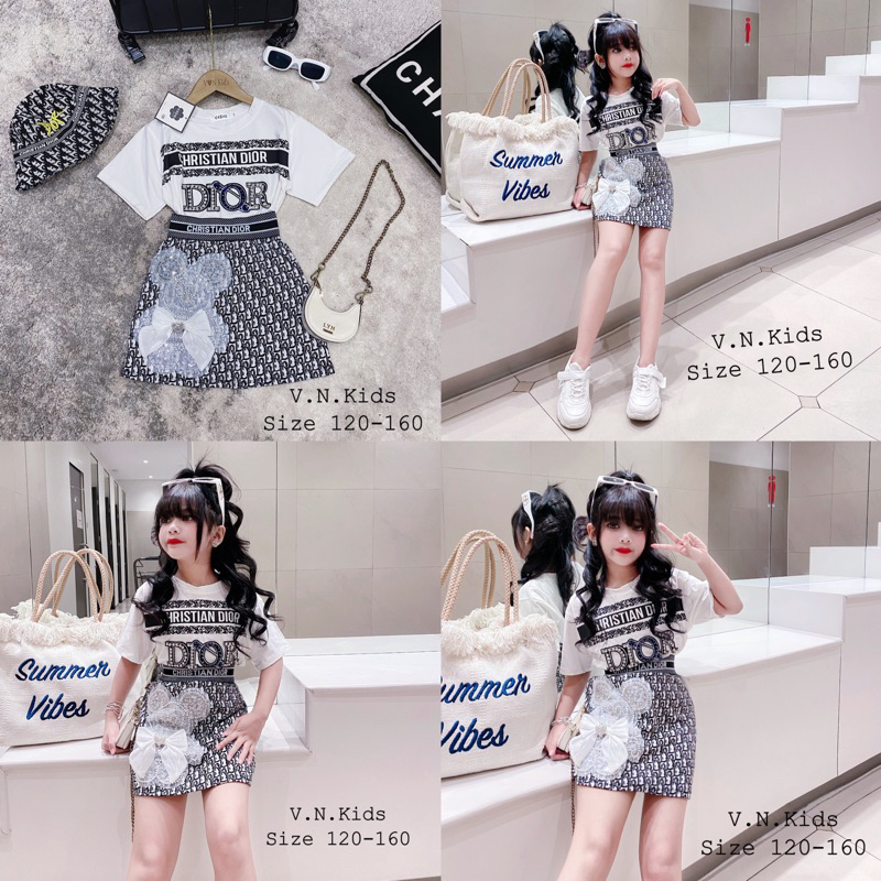 Set váy DIO gấu nơ cao cấp cho Bé size đại 18kg - 42kg