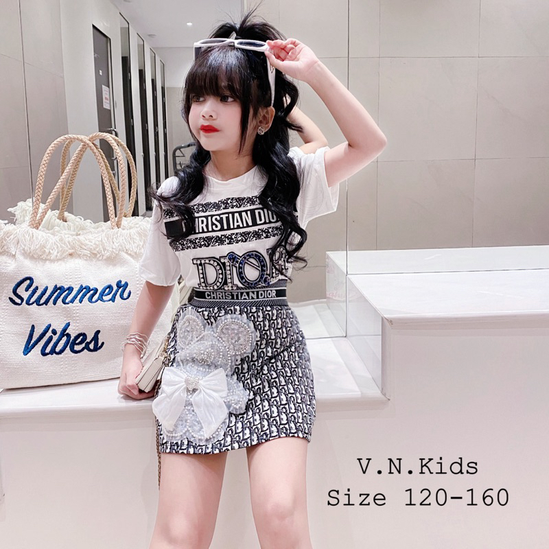 Set váy DIO gấu nơ cao cấp cho Bé size đại 18kg - 42kg