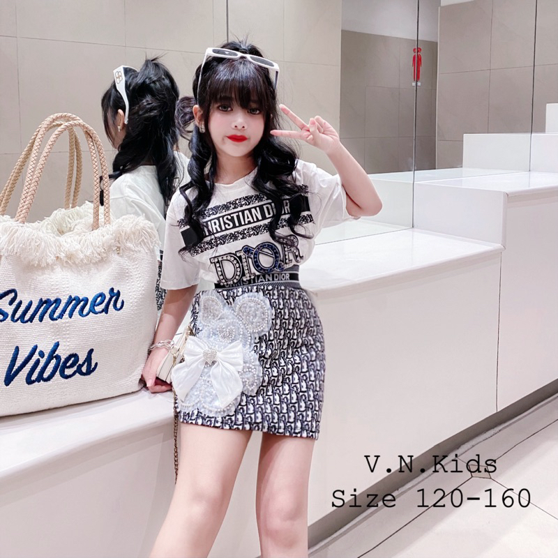 Set váy DIO gấu nơ cao cấp cho Bé size đại 18kg - 42kg