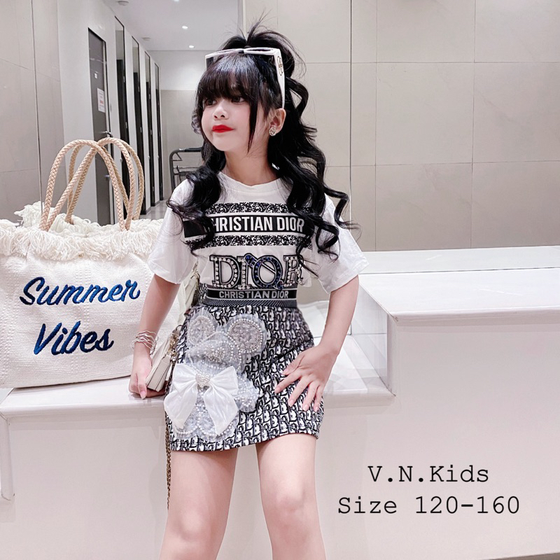 Set váy DIO gấu nơ cao cấp cho Bé size đại 18kg - 42kg