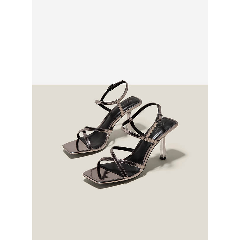 Vascara GIÀY SANDAL QUAI MẢNH NHẤN GÓT HIỆU ỨNG METALLIC - SDN 0754 - MÀU XÁM KHÓI ĐẬM