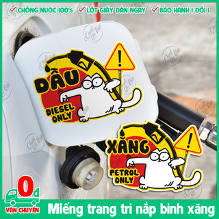 Miếng dán xăng dầu hết xăng diesel only petrol only trang trí nắp bình xăng xe ô tô xe hơi decal chống thấm nước