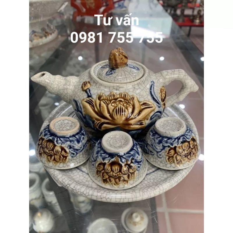 Ấm Chén Thờ Cúng Men Rạn Bát Tràng_Ấm Trà Hàng Loại 1 Nghệ Nhân Chế Tác