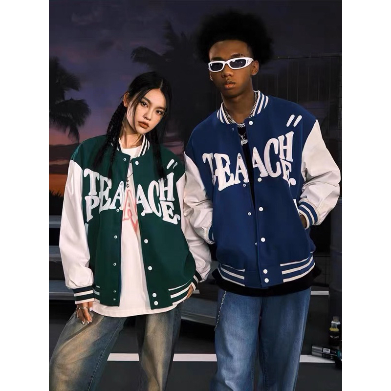 Áo Khoác bóng chày kiểu dáng hiphop phong cách Mỹ áo khoác rộng áo khoác cặp đôi