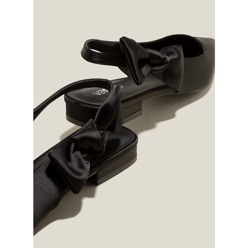 Vascara GIÀY SLINGBACK SATIN NHẤN QUAI NƠ - BMN 0575 - MÀU ĐEN