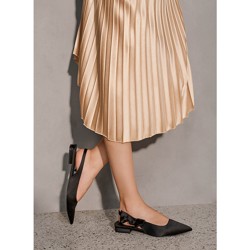 Vascara GIÀY SLINGBACK SATIN NHẤN QUAI NƠ - BMN 0575 - MÀU ĐEN