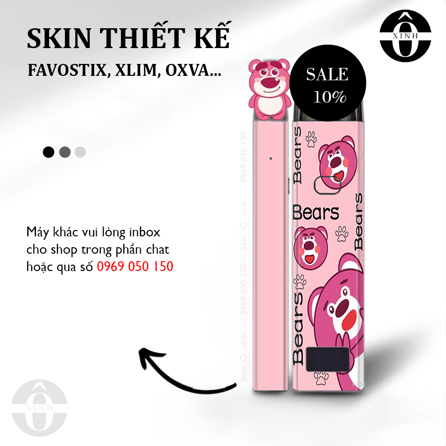 Miếng dán skin cho xlim / favostix / riil x / feelin / avocado / origin...in hình Gấu Dâu cực hot cho mọi dòng máy