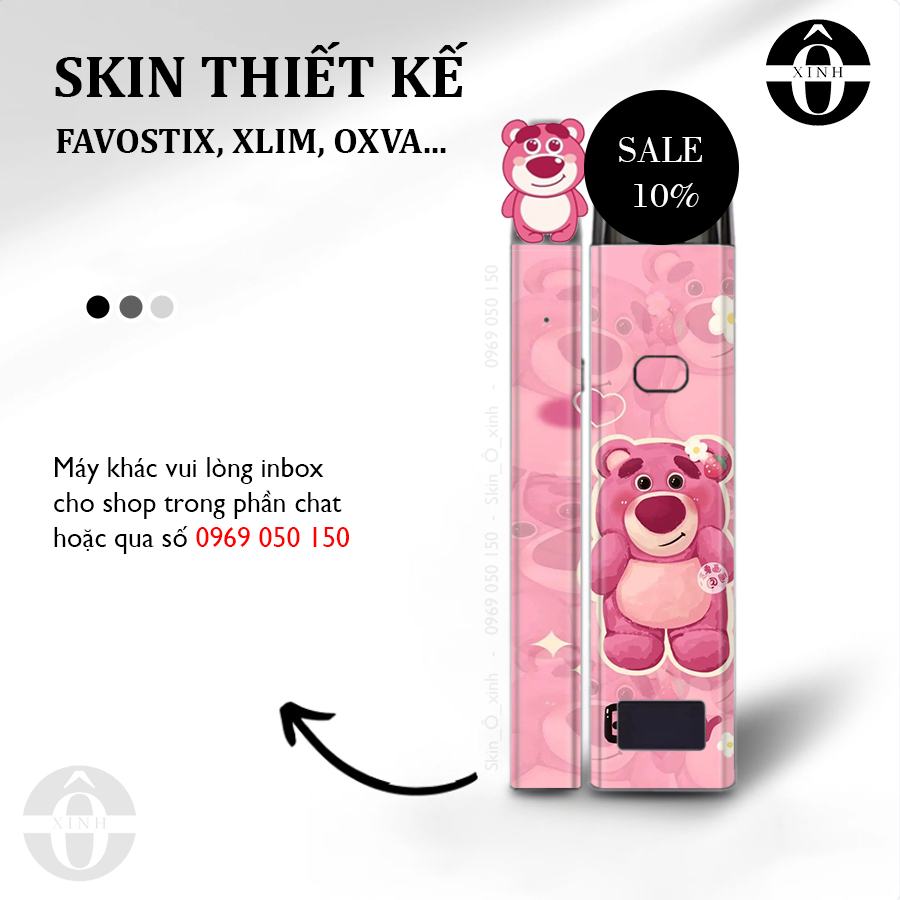 Miếng dán skin cho xlim / favostix / riil x / feelin / avocado / origin...in hình Gấu Dâu cực hot cho mọi dòng máy