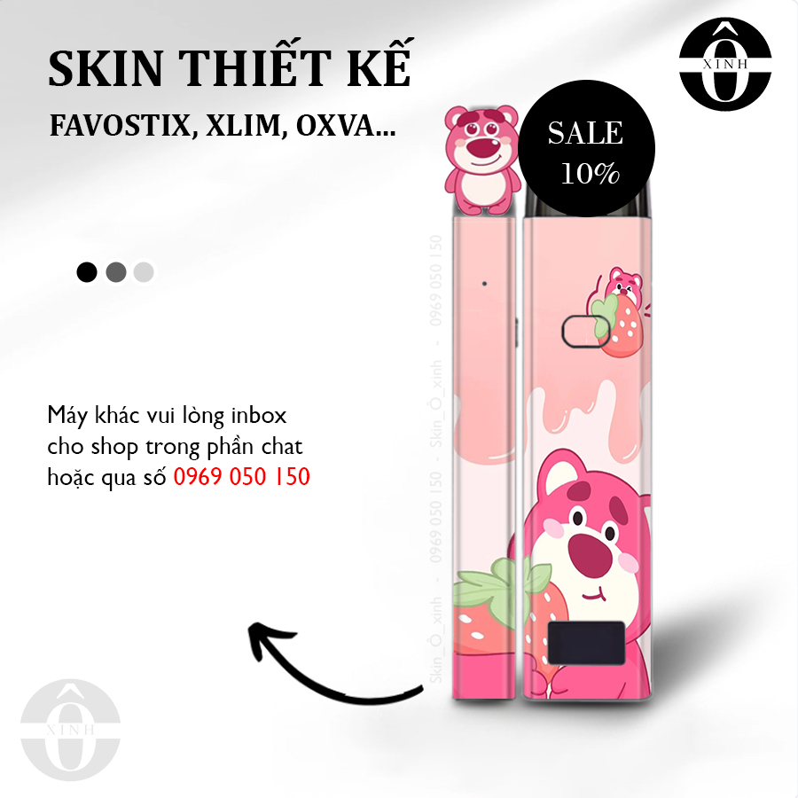 Miếng dán skin cho xlim / favostix / riil x / feelin / avocado / origin...in hình Gấu Dâu cực hot cho mọi dòng máy