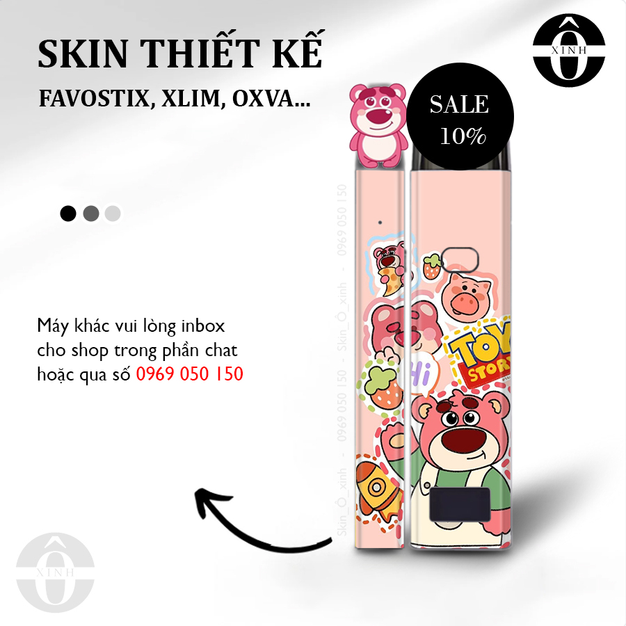 Miếng dán skin cho xlim / favostix / riil x / feelin / avocado / origin...in hình Gấu Dâu cực hot cho mọi dòng máy