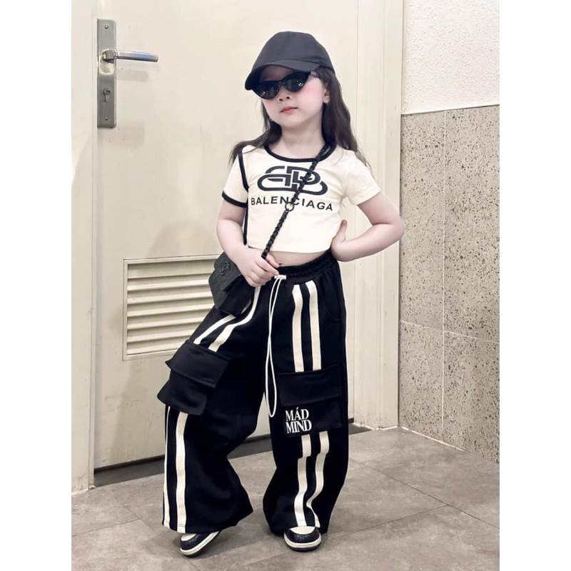 (HÀNG THIẾT KẾ) Set áo croptop quần suông túi hộp cho bé gái 7-40kg