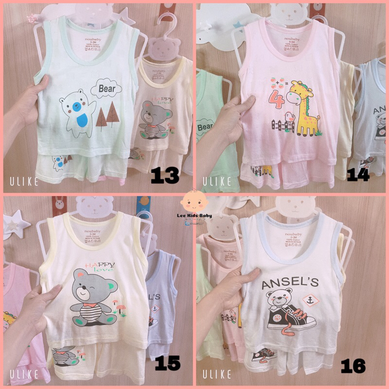 Bộ ba lỗ bé trai, bộ ba lỗ bé gái, vải thông hơi NOUBABY BBL001 7-13kg bao chất CỰC MỀM, CỰC MÁT