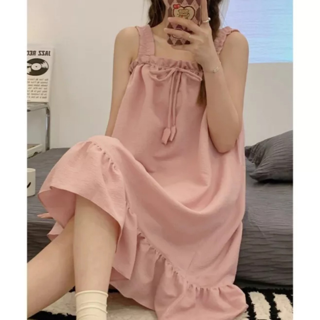 Đầm 2 dây chất đũi xốp siêu mát váy ngủ cho mùa hè nhiều màu hot