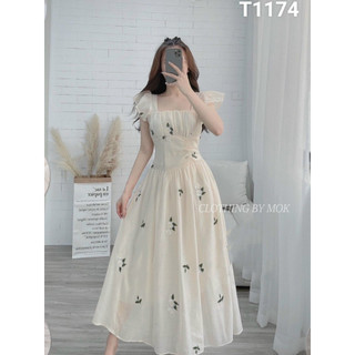 Đầm voan hoa dáng xoè cổ vuông nhún ngực siêu xinh có mút T1174