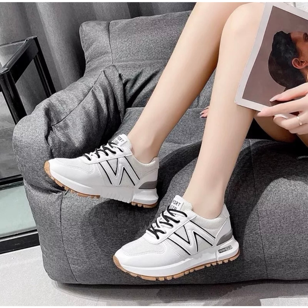 Giày thể thao nữ độn đế chữ N 3 màu siêu xinh Giày thể thao tăng chiều cao phong cách