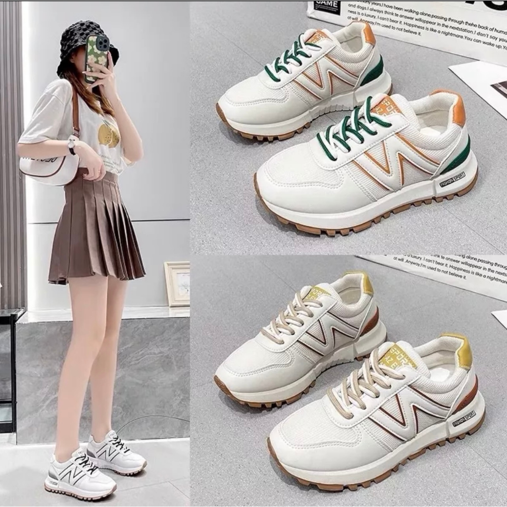 Giày thể thao nữ độn đế chữ N 3 màu siêu xinh Giày thể thao tăng chiều cao phong cách